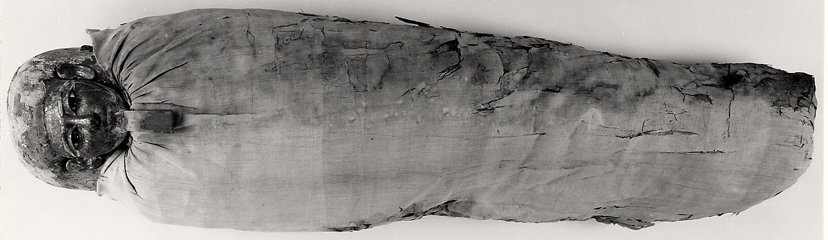 Mummy of Ukhhotep, son of Hedjpu, Mummified human body, linen, mummification material, painted and gilded wood, obsidian, travertine (Egyptian alabaster)