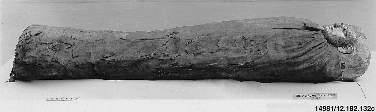 Mummy of Ukhhotep, son of Hedjpu, Mummified human body, linen, mummification material, painted and gilded wood, obsidian, travertine (Egyptian alabaster)