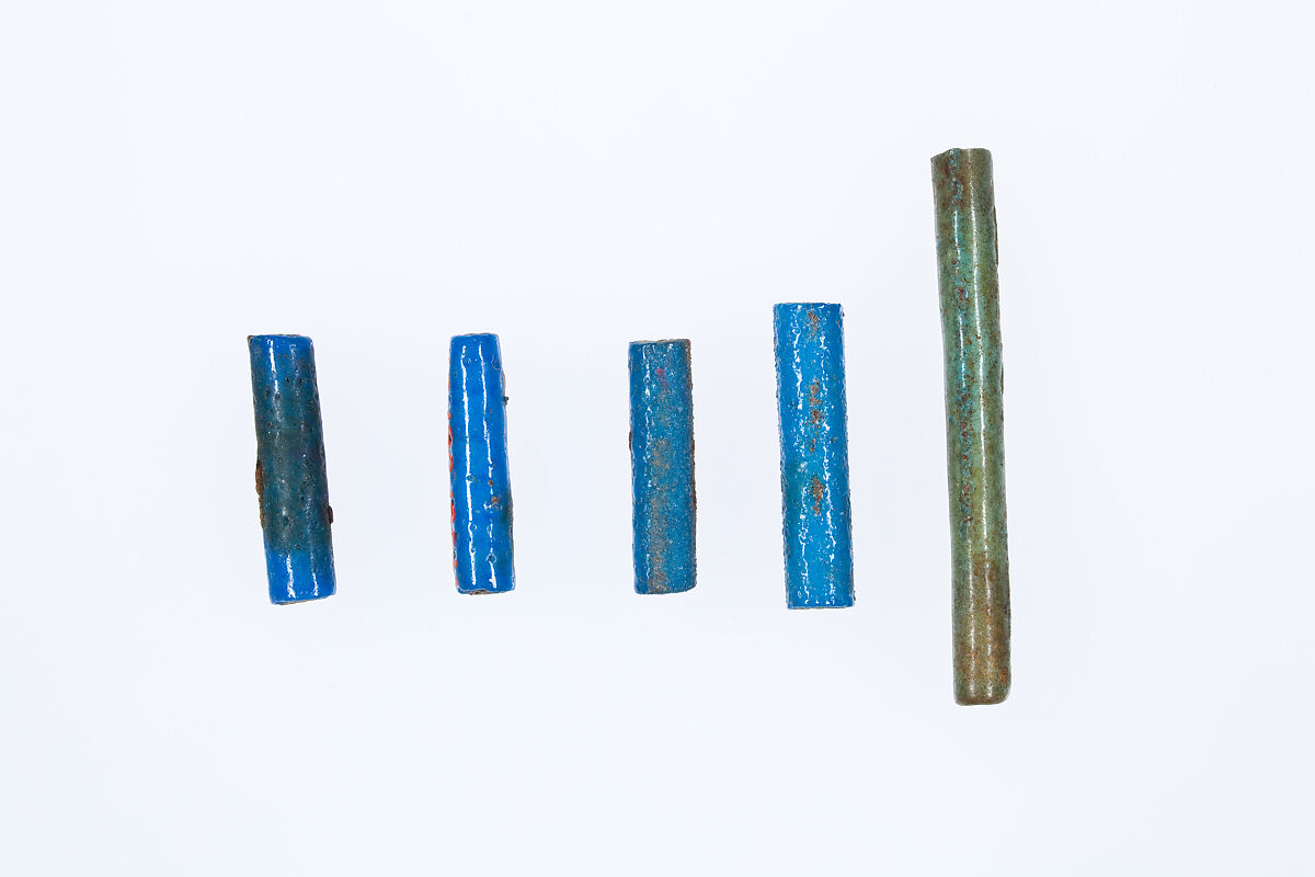 Cylindrical beads from the mummy of Ukhhotep, Faience 