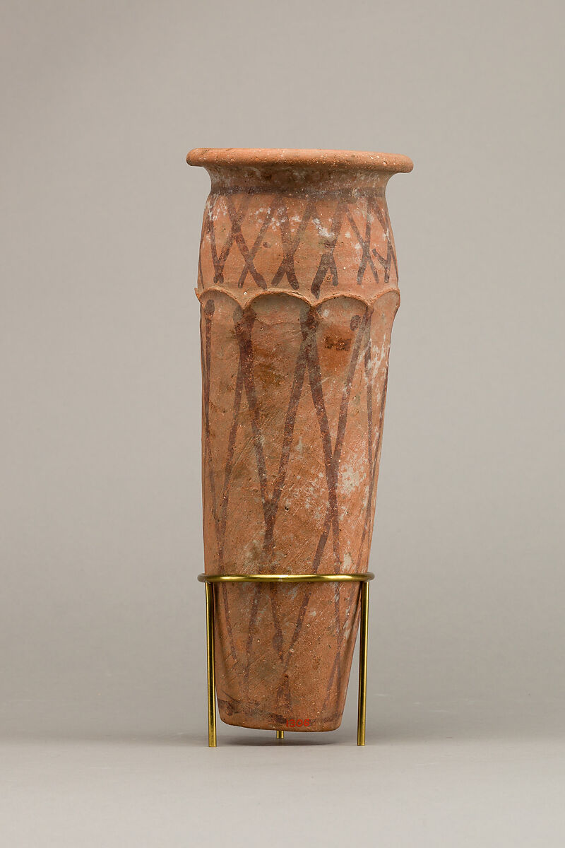 Wavy-handled jar with cross hatching design, Pottery, paint