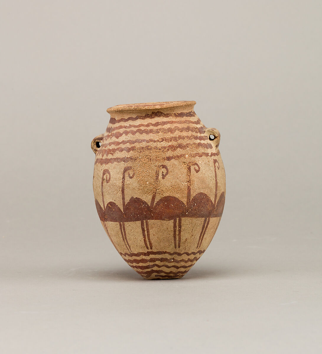 Decorated ware jar depicting water and flamingos, Pottery, paint