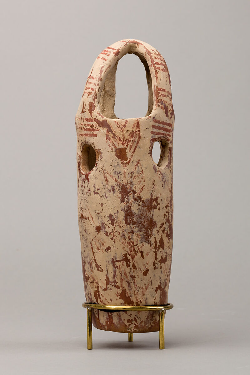 Censer? with floral design in red paint on white background, Pottery, paint