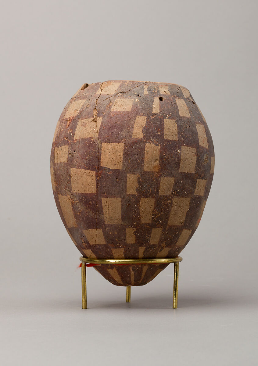 Jar decorated with checkerboard pattern, Pottery, paint