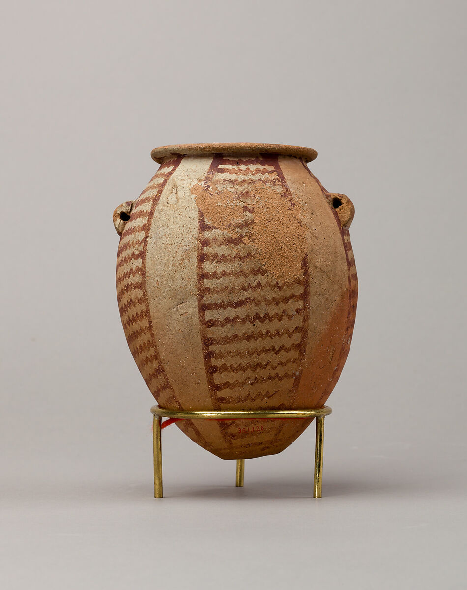 Decorated ware jar with lug handles, Pottery, paint