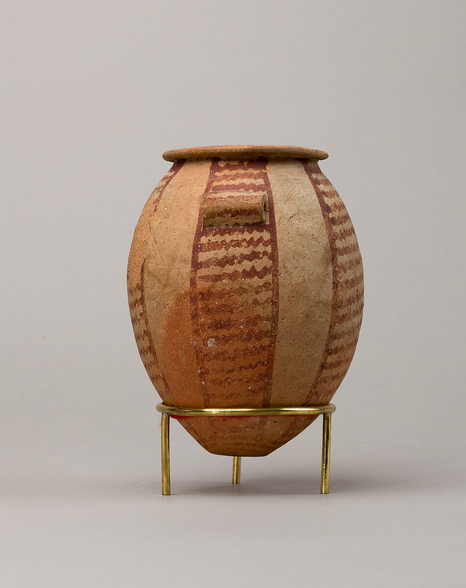 Decorated ware jar with lug handles, Pottery, paint