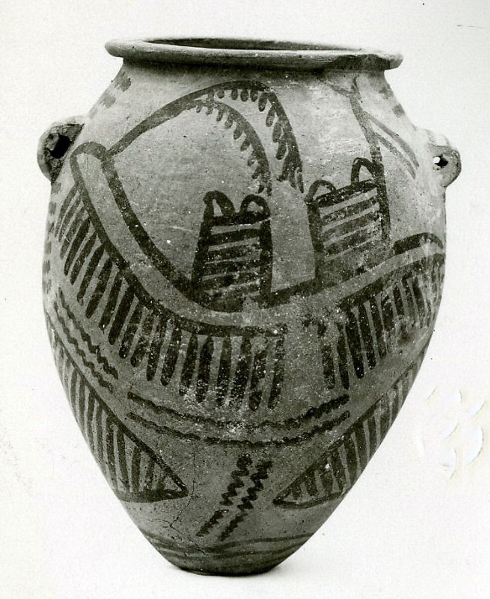 Decorated ware jar depicting two boats, Pottery, paint