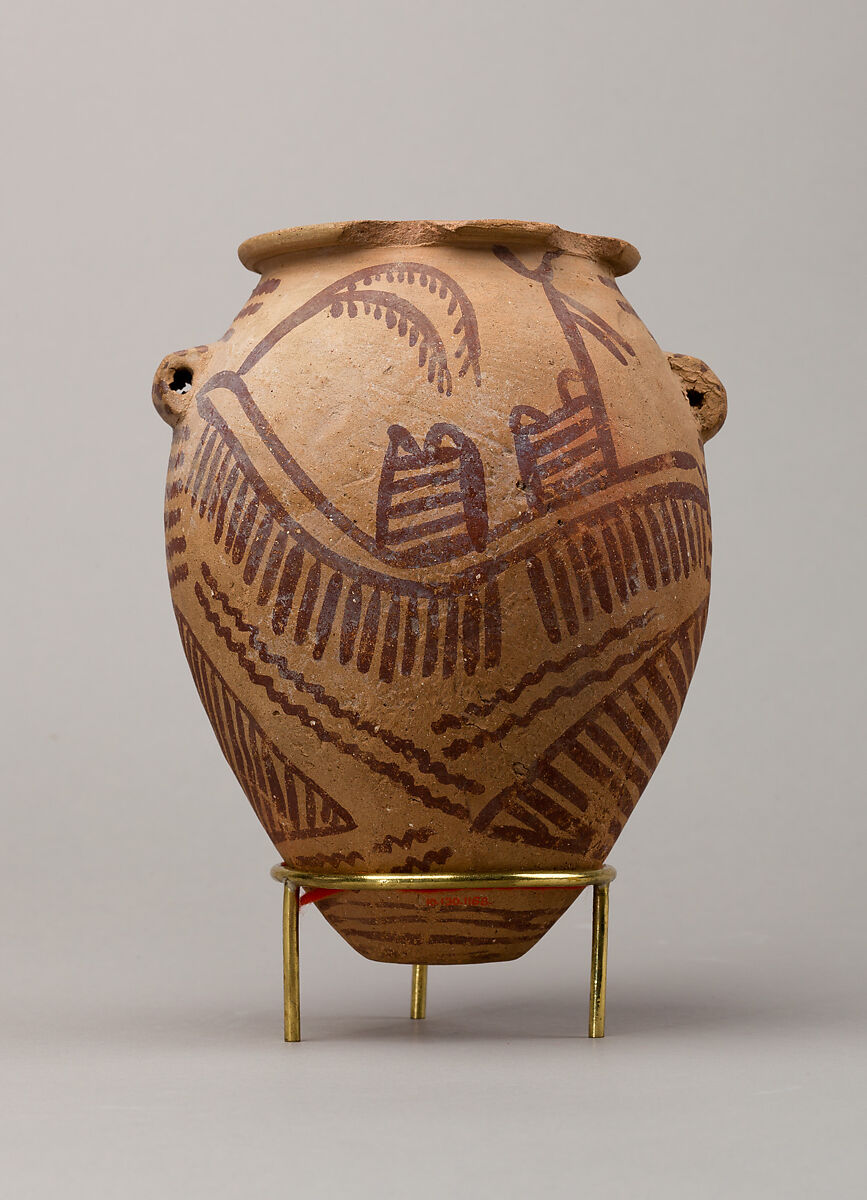 Decorated ware jar depicting two boats, Pottery, paint