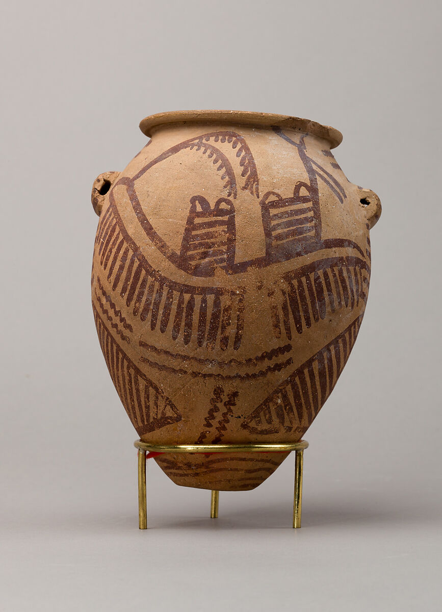 Decorated ware jar depicting two boats, Pottery, paint