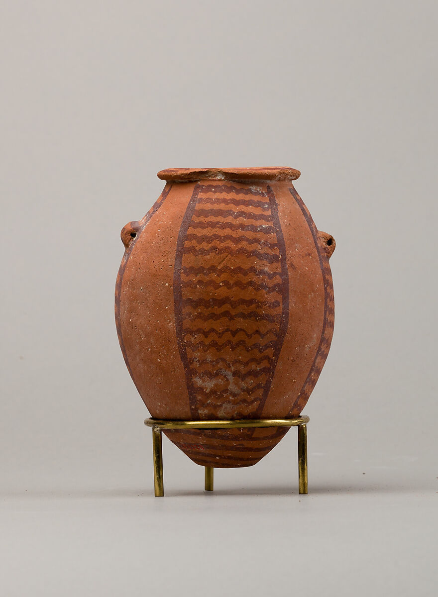 Decorated ware jar with lug handles, Pottery, paint 