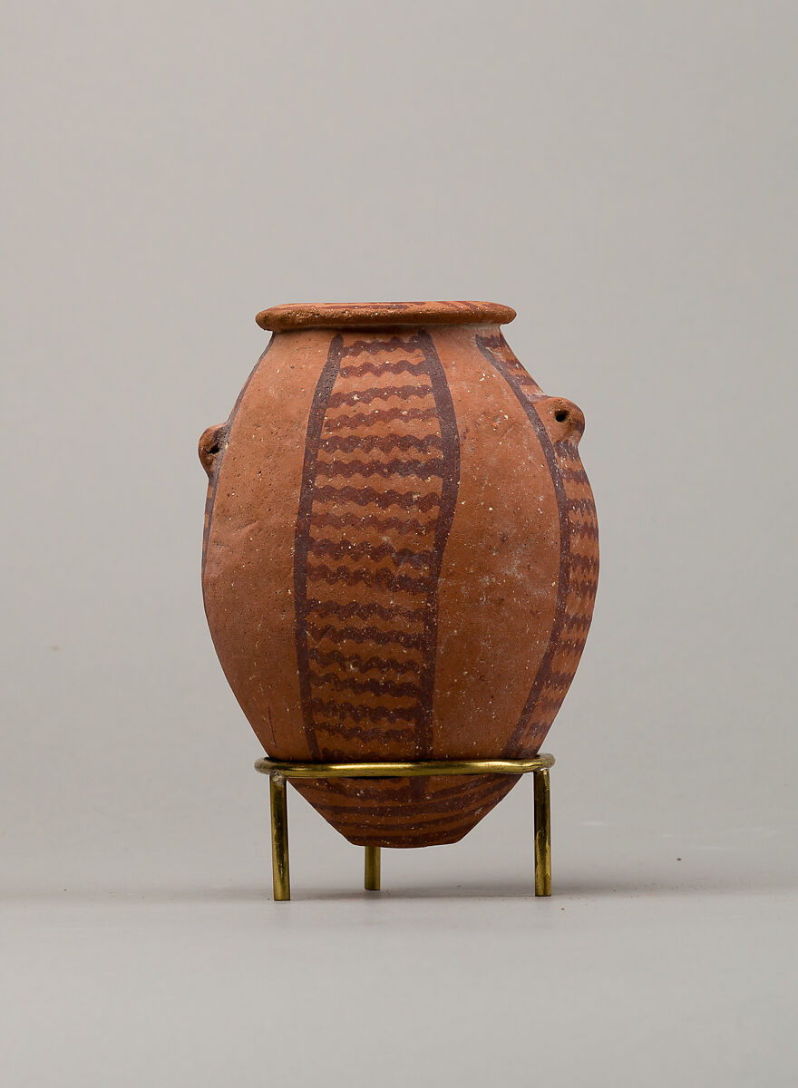 Decorated ware jar with lug handles, Pottery, paint