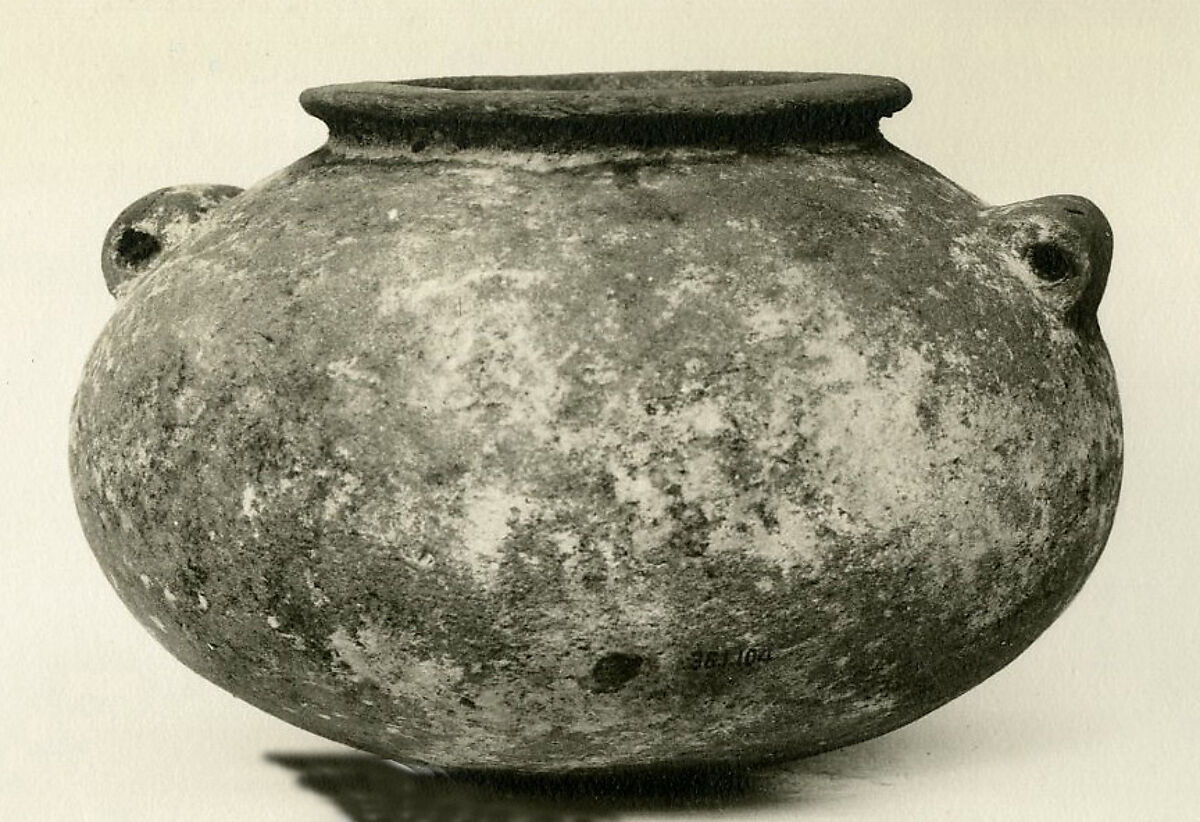 Marl ware jar with lug handles, Pottery