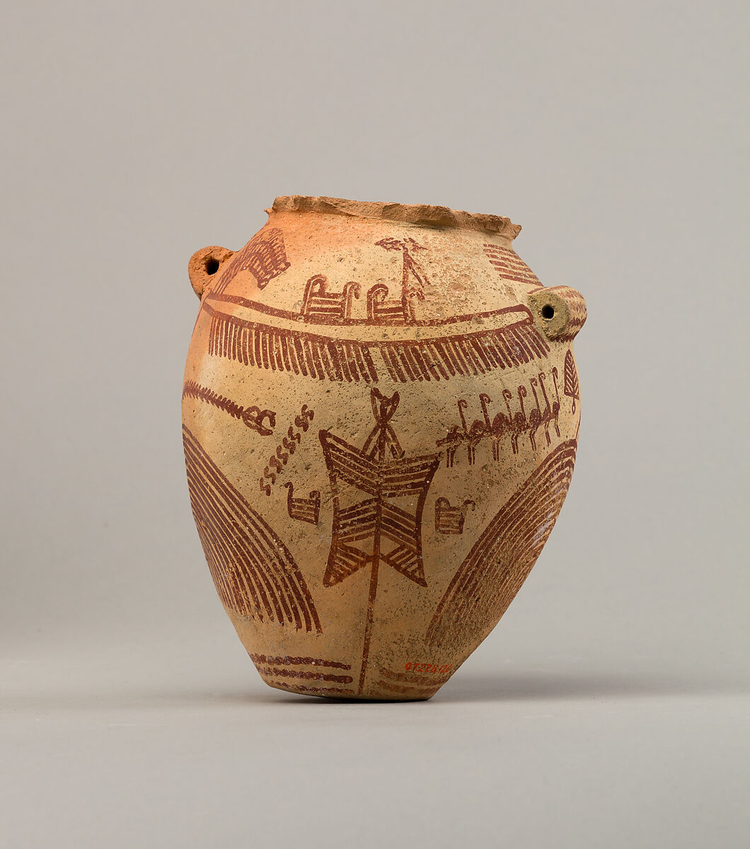 Decorated jar depicting boats, Pottery, paint 