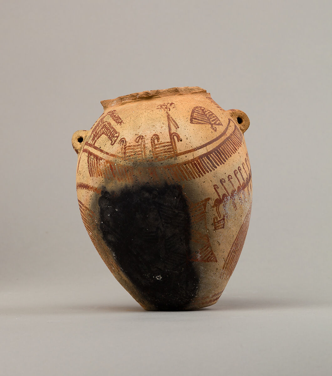 Decorated jar depicting boats, Pottery, paint