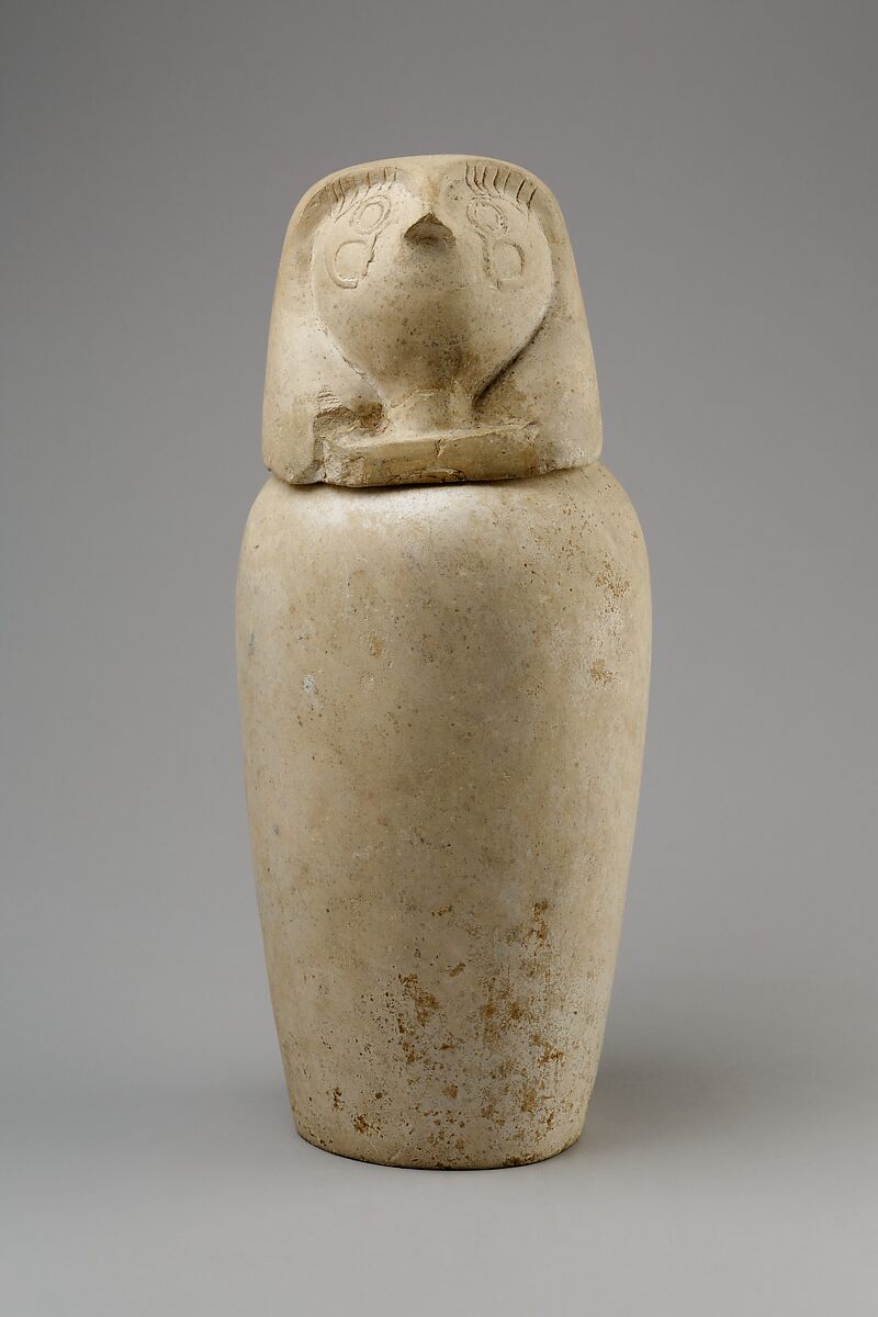 Canopic jar with falcon head (Qebehsenuef), Limestone 