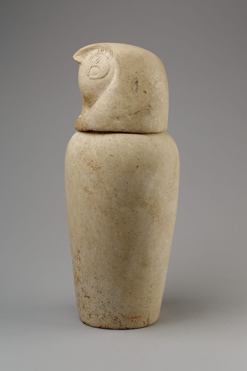 Canopic jar with falcon head (Qebehsenuef), Limestone