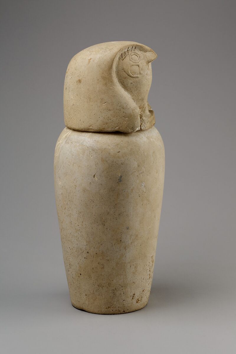 Canopic jar with falcon head (Qebehsenuef), Limestone