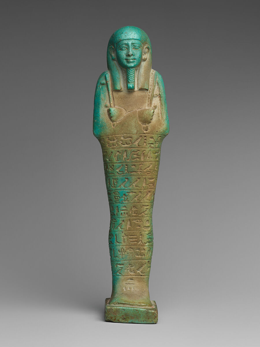 Shabti of the Commander of the Royal Fleet Tjanenhebu, Faience 