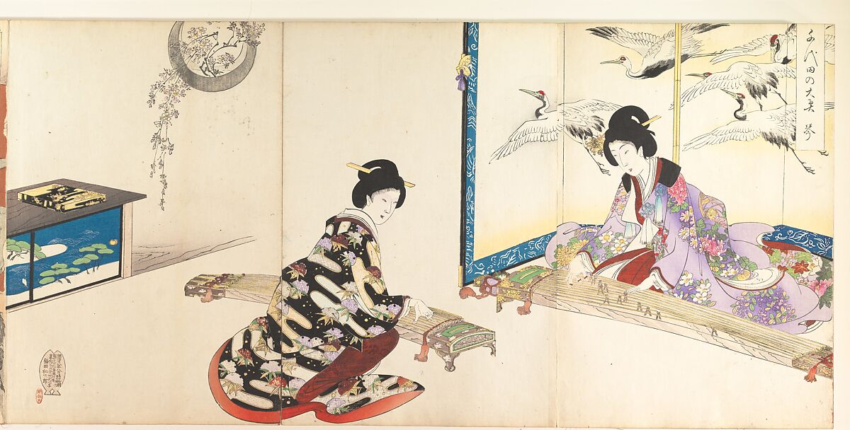 Chiyoda Castle (Album of Women), Yōshū (Hashimoto) Chikanobu (Japanese, 1838–1912), Triptych of woodblock prints; ink and color on paper, Japan 