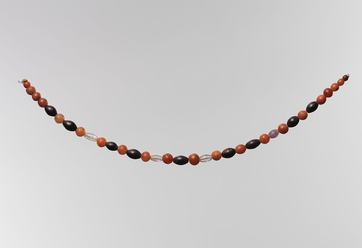 String of beads, Carnelian, amethyst, hematite, garnet; modern string 