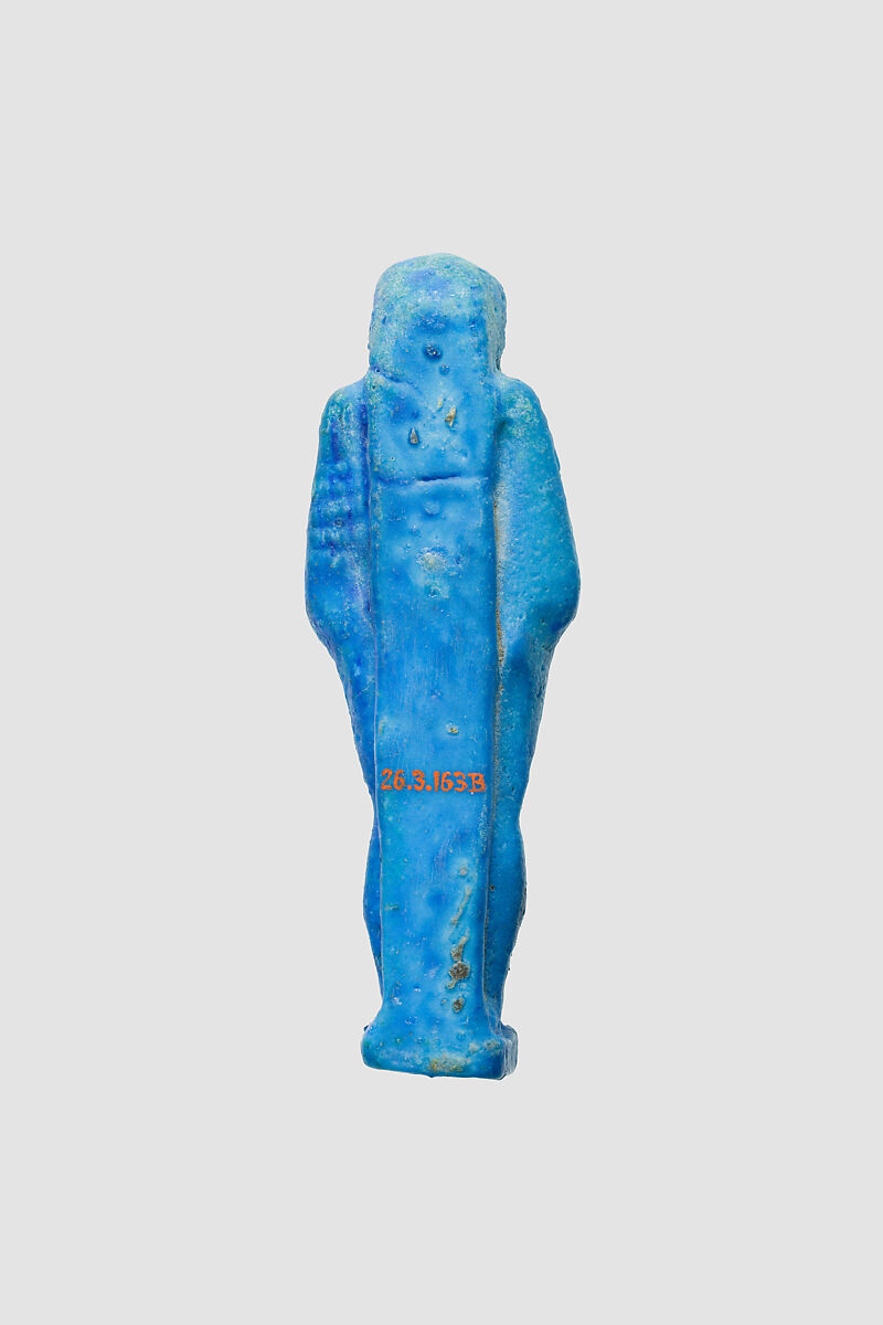 Uninscribed shabti from tomb of Nespekashuty, Faience