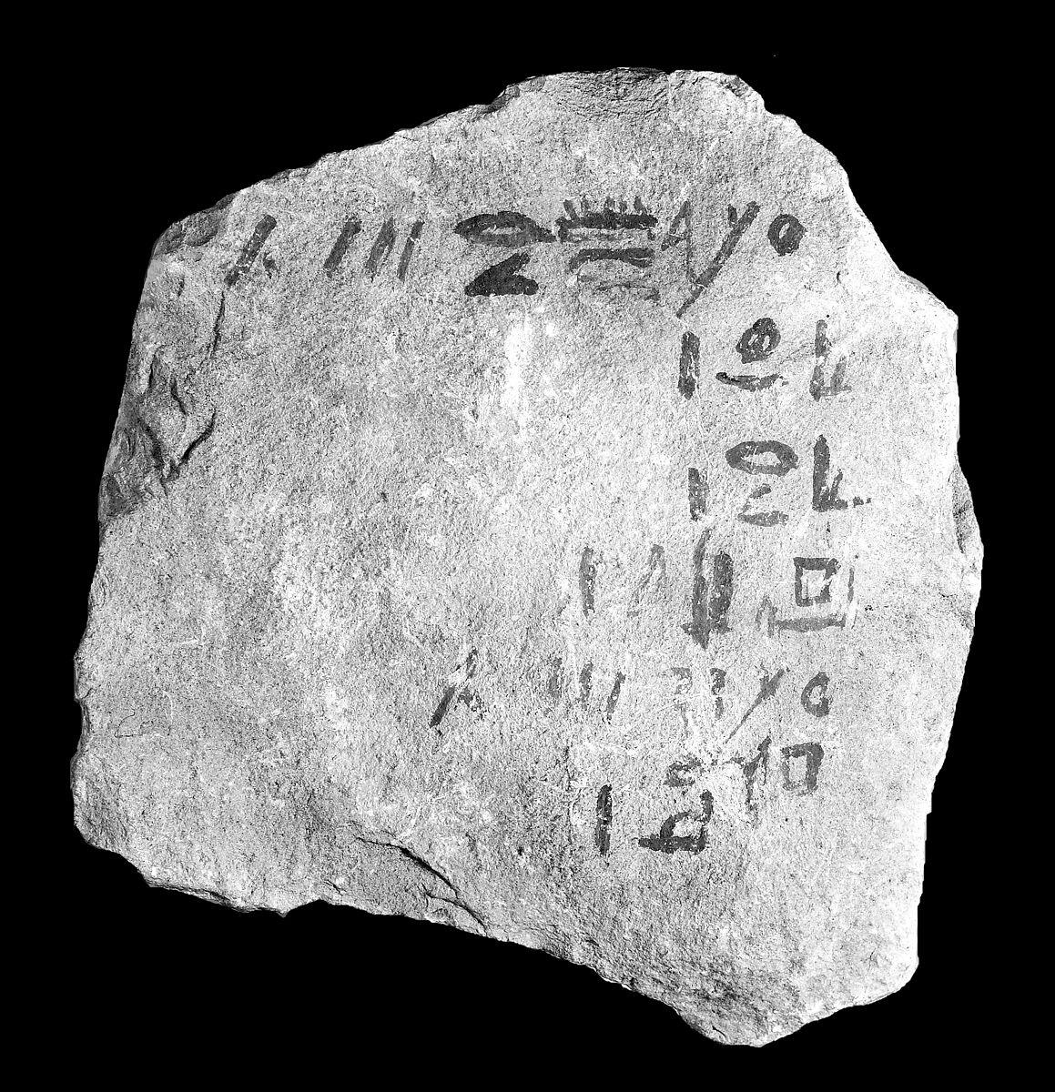 Hieratic Ostracon with accounts, Limestone, ink