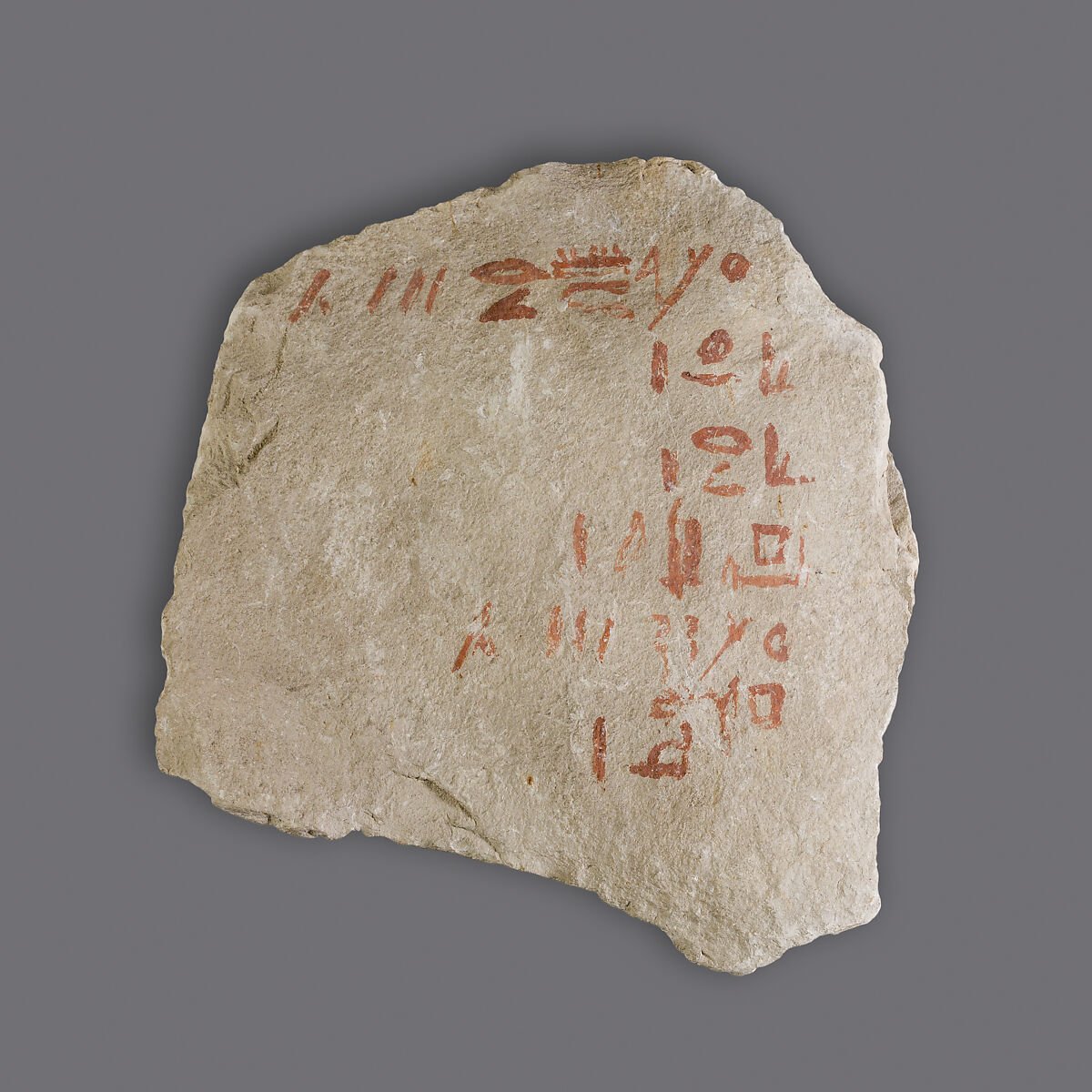 Hieratic Ostracon with accounts, Limestone, ink 