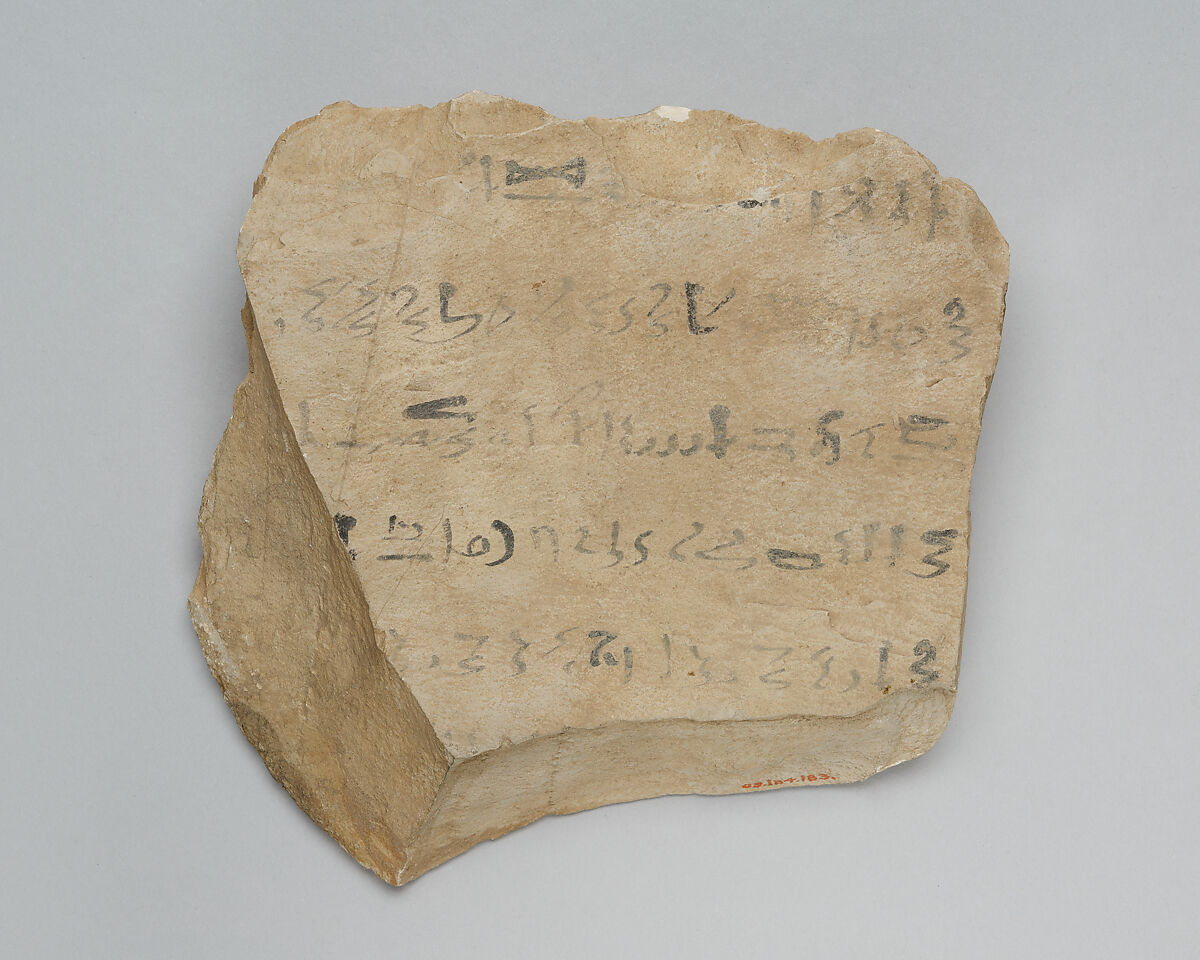 Hieratic Ostracon Dated to Year 21 of Ramesses II, Limestone, ink 