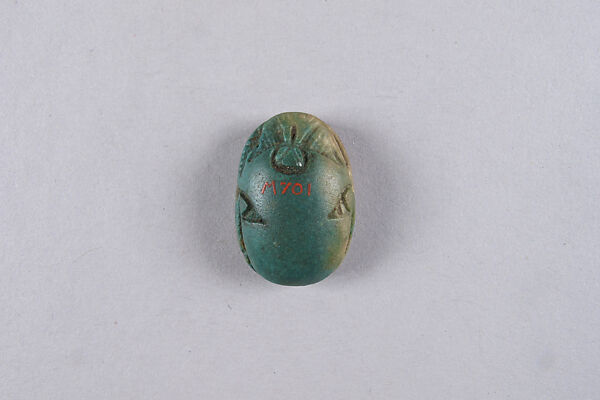 Scarab Inscribed with the Symbols of Neit, Khepri and Re, Faience