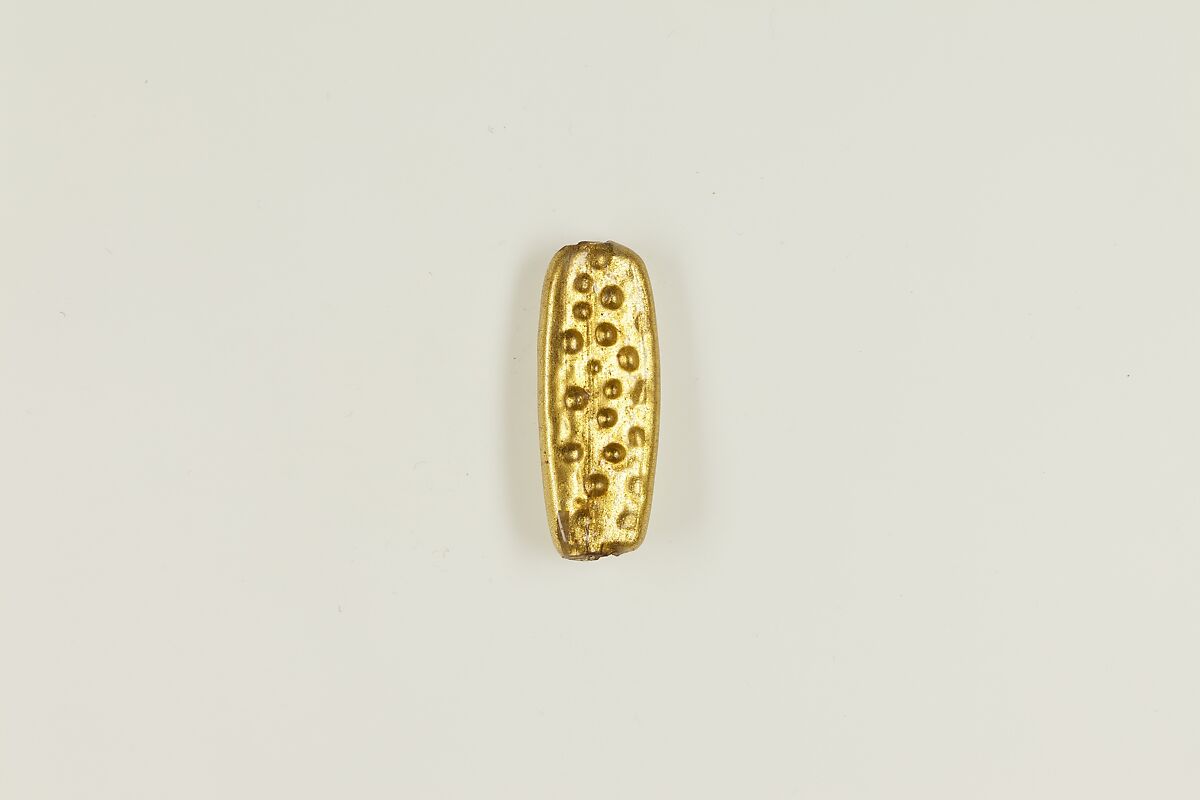 Bead with figure of a goddes (Aphrodite Anadyomene?), glass, gold foil