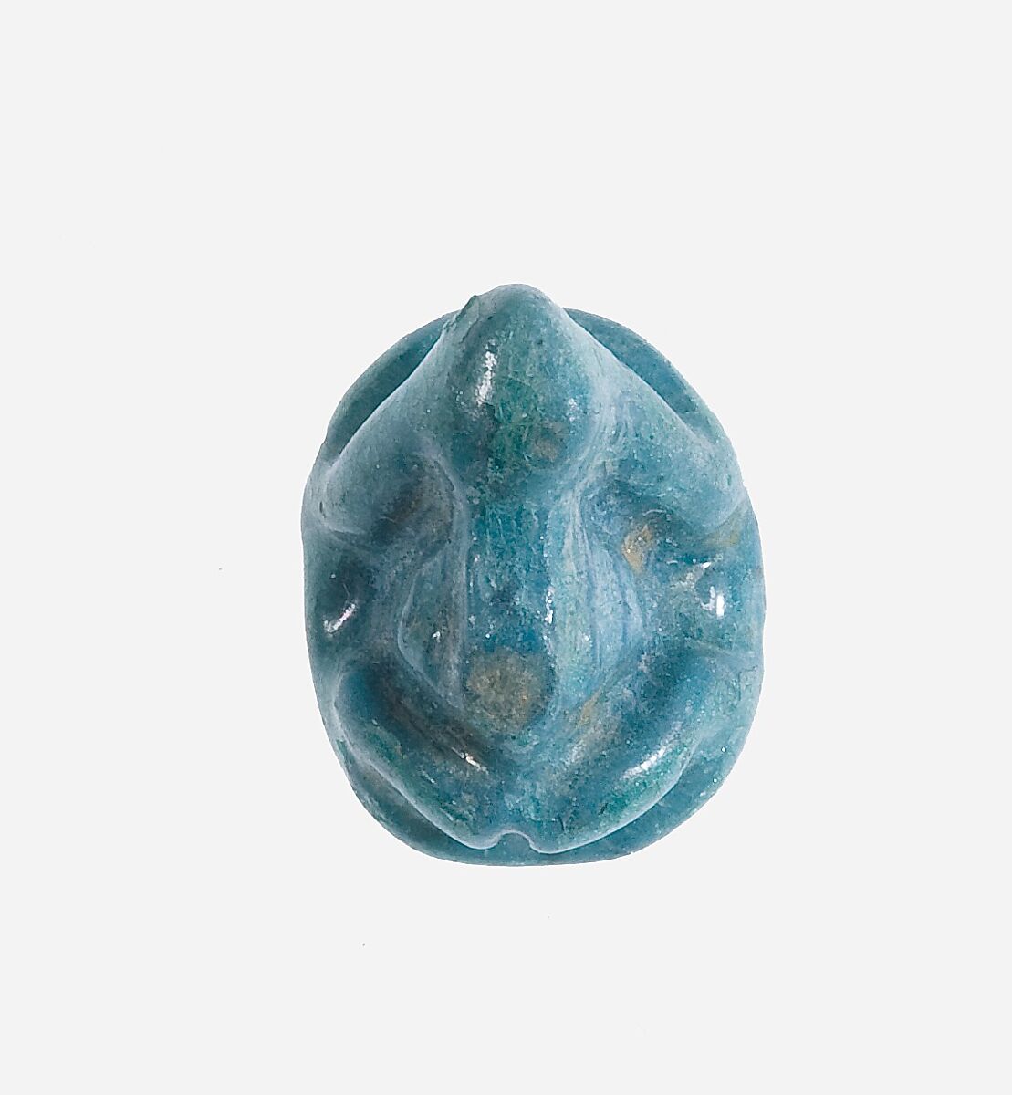 Frog Seal Amulet with an Ankh Hieroglyph on the Base, Faience 