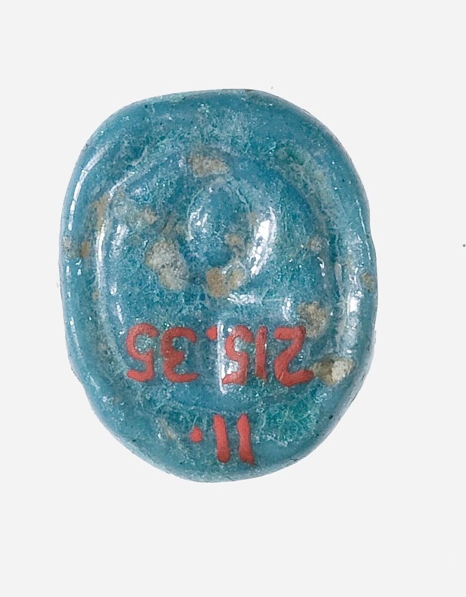 Frog Seal Amulet with an Ankh Hieroglyph on the Base, Faience