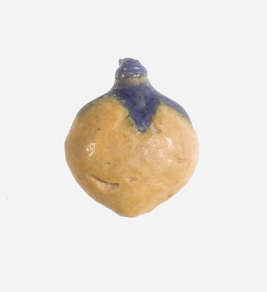 Persea fruit pendant, Faience, violet and yellow 