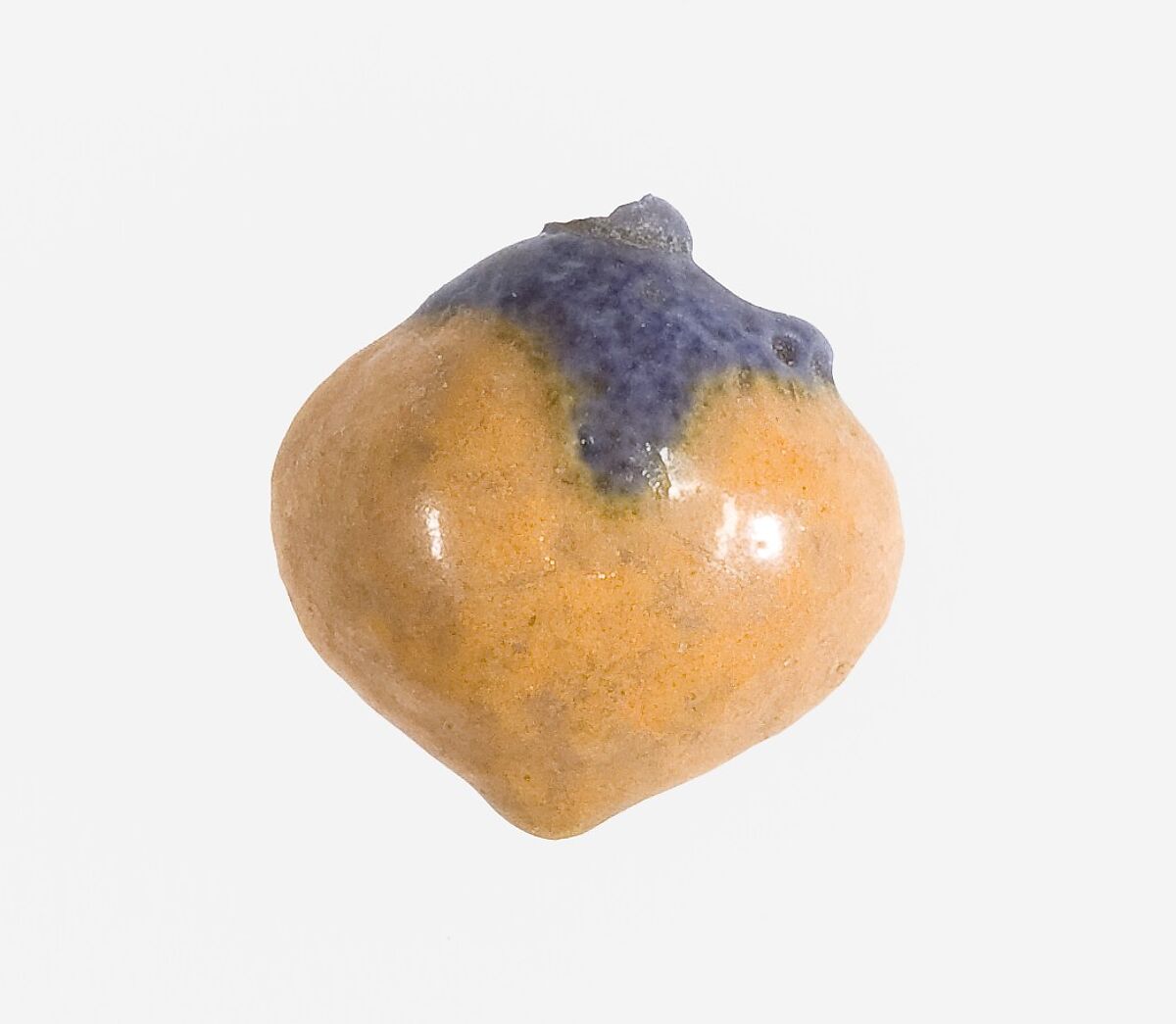 Persea fruit pendant, Faience, violet and yellow 