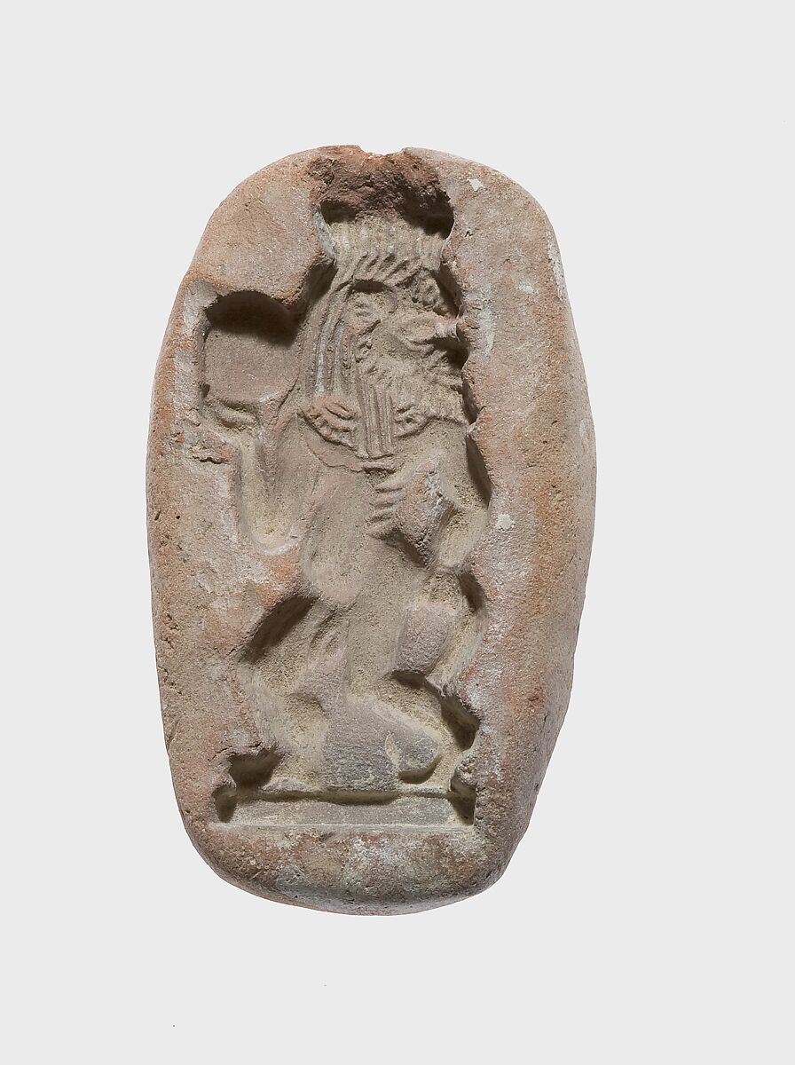 Mold for an Amulet of Bes with a Tambourine, Pottery 