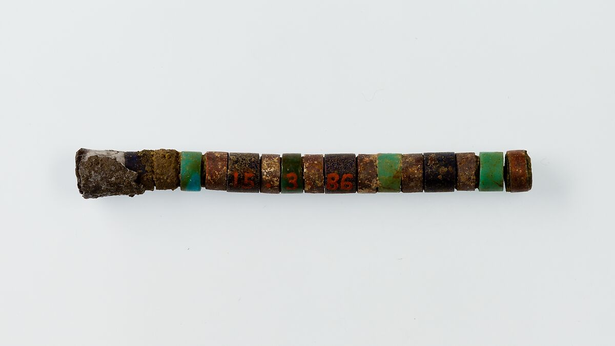 Bead or amulet, Gold, wood, green feldspar, lapis lazuli, jasper and beryl 