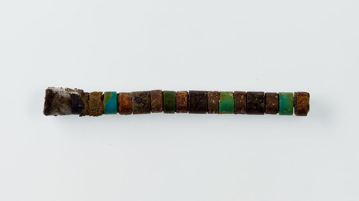 Bead or amulet, Gold, wood, green feldspar, lapis lazuli, jasper and beryl