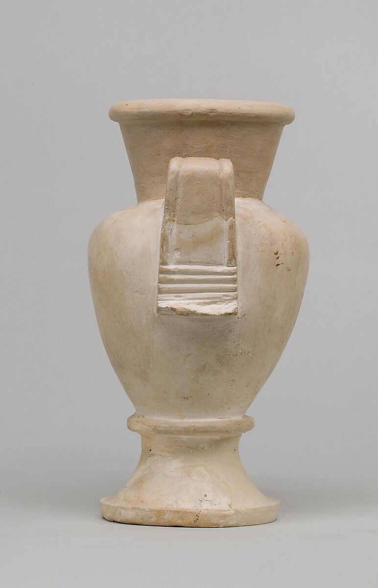 Two Handled Jar and Lid decorated with a Resting Ibix Calf, Limestone, paint