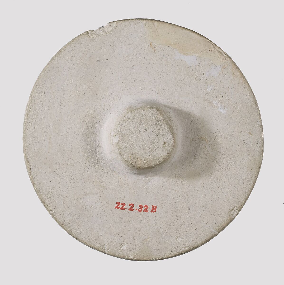 Two Handled Jar and Lid decorated with a Resting Ibix Calf, Limestone, paint