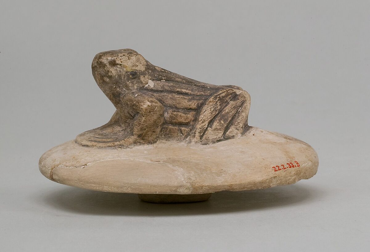 Jar and Lid Decorated with a Frog, Limestone, paint