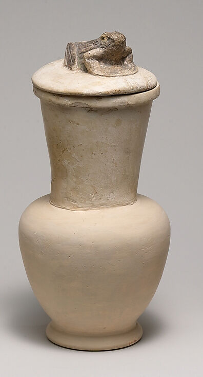 Jar and Lid Decorated with a Frog, Limestone, paint 