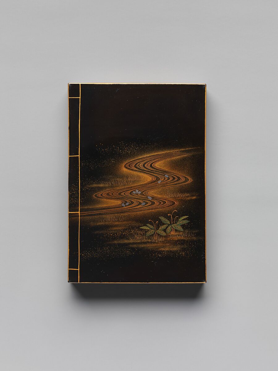 Incense Box (Kōgō) in the Shape of a Volume of The Tale of Genji, Lacquered wood with gold and silver togidashimaki-e, Japan