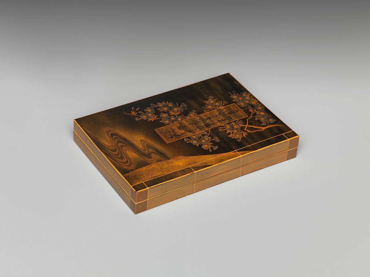 Incense Box (Kōgō) in the Shape of a Volume of The Tale of Genji, Lacquered wood with gold and silver togidashimaki-e, Japan