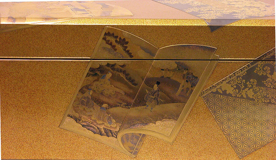 Document Box with Illustrated Books, Lacquered wood with gold and silver hiramaki-e, togidashimaki-e on nashiji ground, Japan