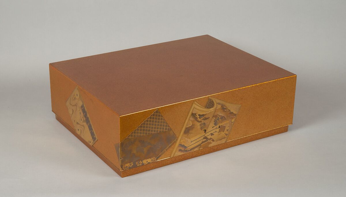 Document Box with Illustrated Books, Lacquered wood with gold and silver hiramaki-e, togidashimaki-e on nashiji ground, Japan
