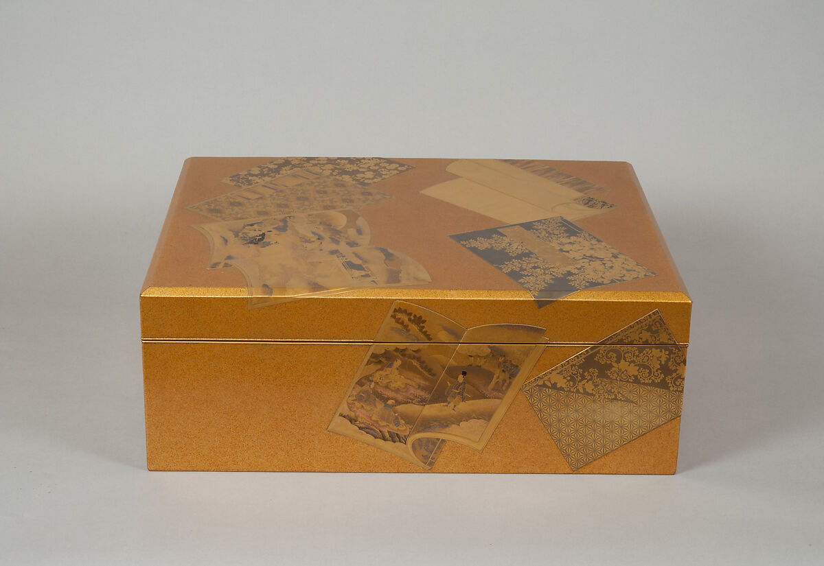 Document Box with Illustrated Books, Lacquered wood with gold and silver hiramaki-e, togidashimaki-e on nashiji ground, Japan