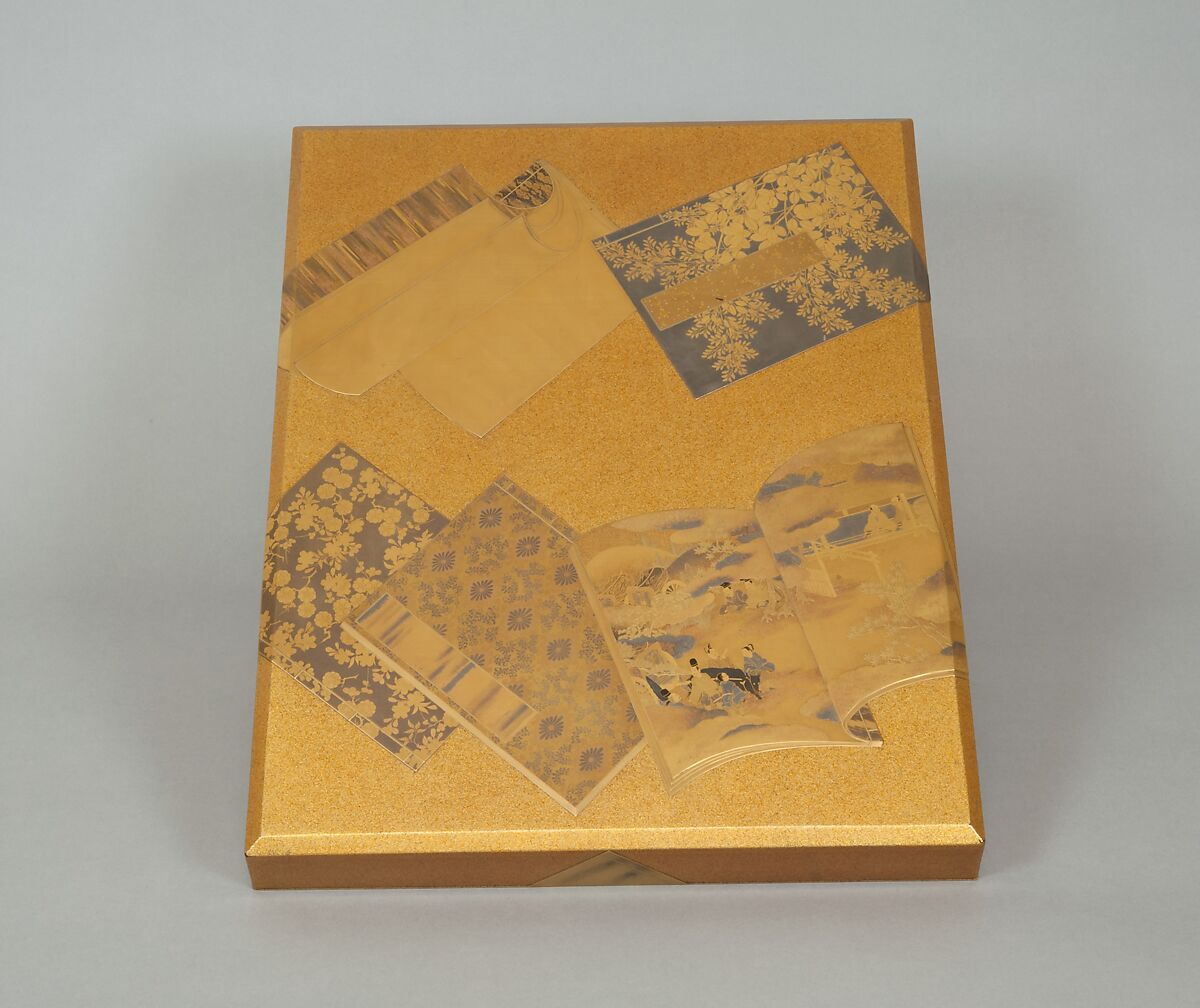 Document Box with Illustrated Books, Lacquered wood with gold and silver hiramaki-e, togidashimaki-e on nashiji ground, Japan