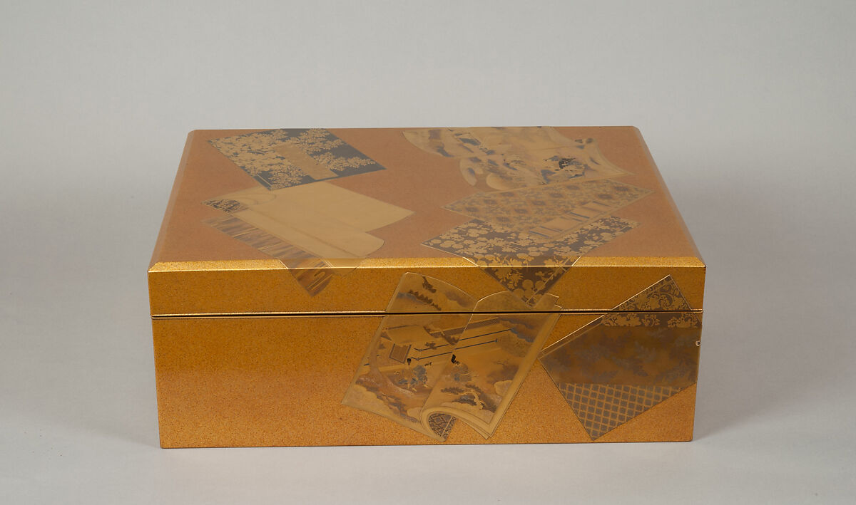 Document Box with Illustrated Books, Lacquered wood with gold and silver hiramaki-e, togidashimaki-e on nashiji ground, Japan