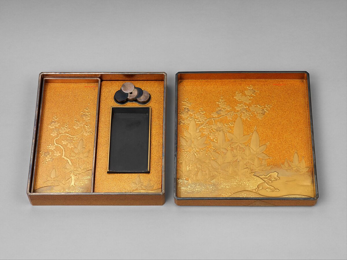 Writing Box (Suzuribako) with Books, Gold, silver togidashimaki-e, hiramaki-e, takamaki-e, cut-out gold foil application, Japan