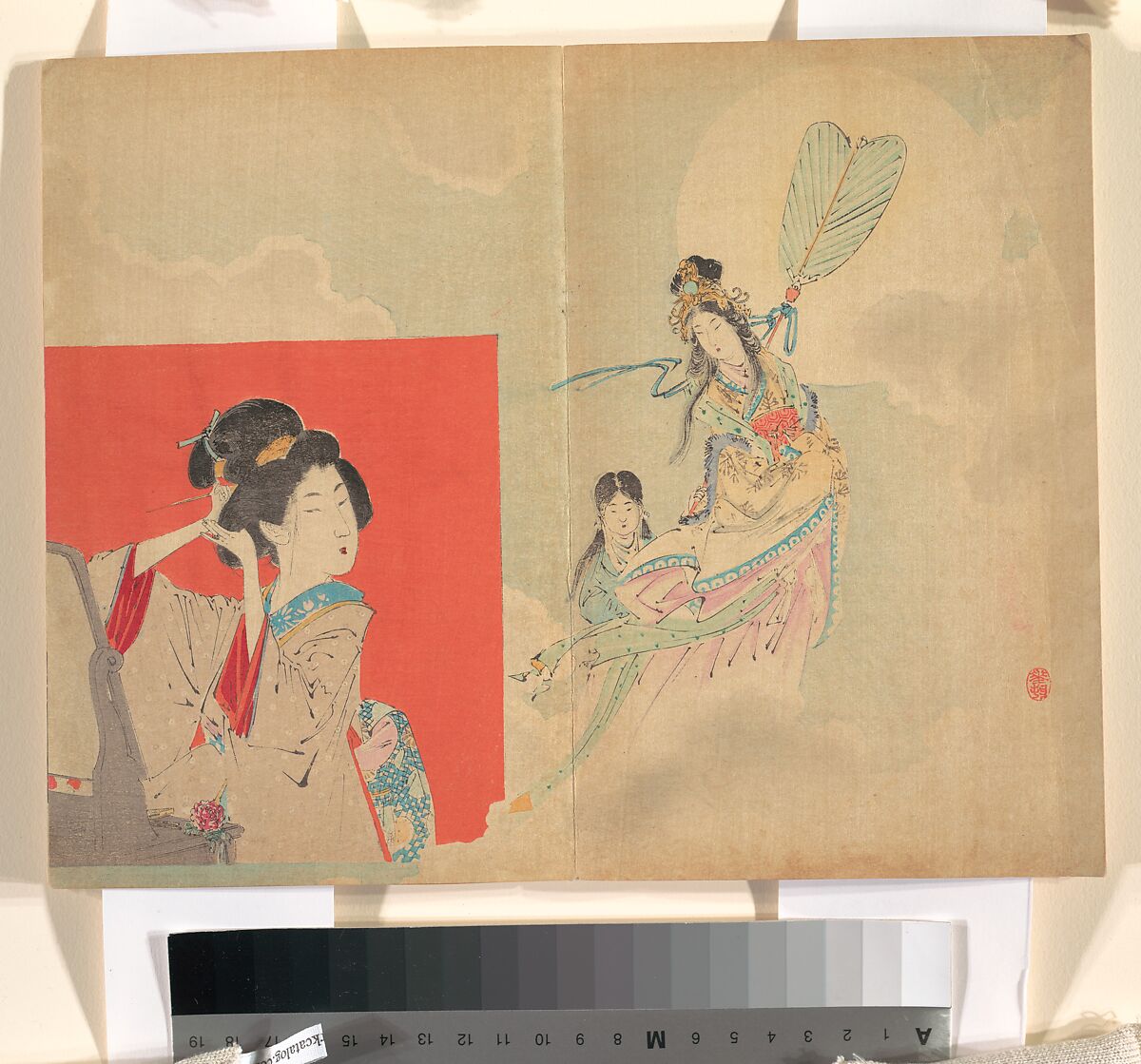 'Ideal and Actual' (Risō to genjitsu); iIllustration from Bungei Kurabu (Literary Club), Suzuki Kason (Japanese, 1860–1919), Woodblock print; ink and color on paper, Japan 