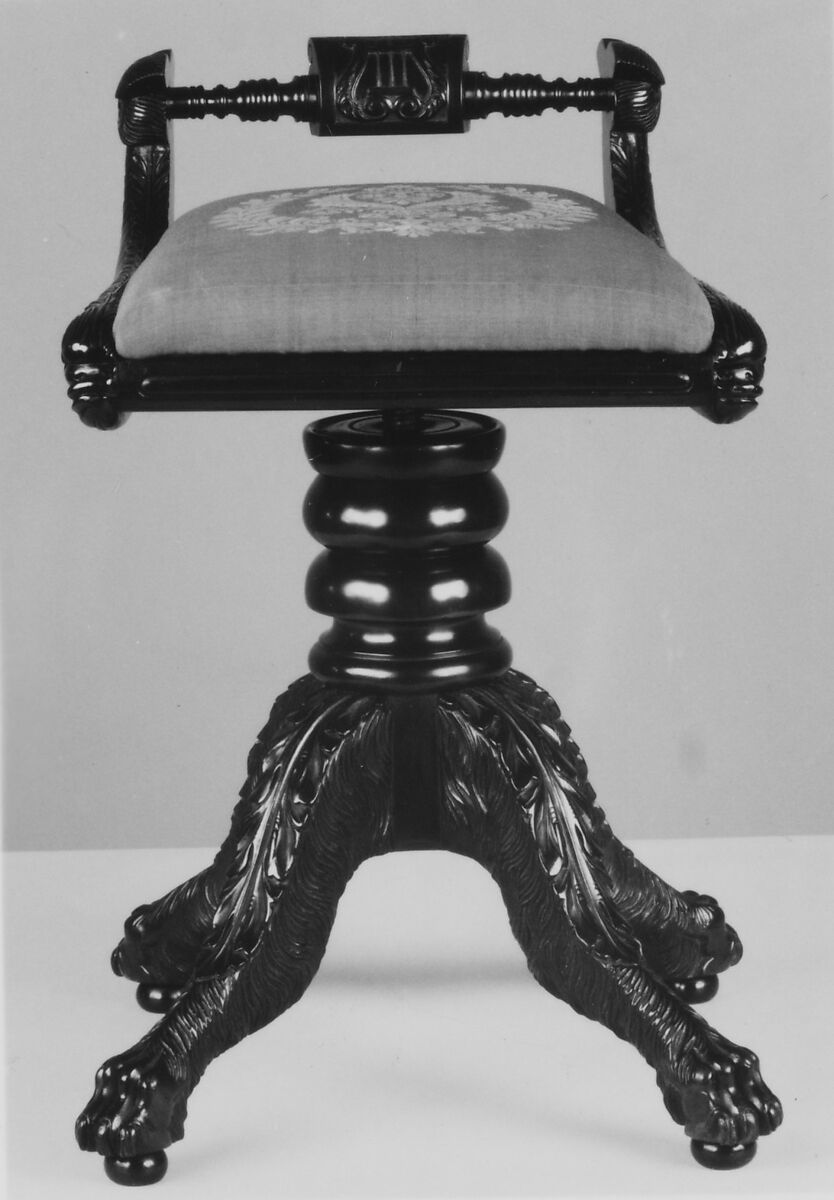 Piano stool, Mahogany with ash, American 